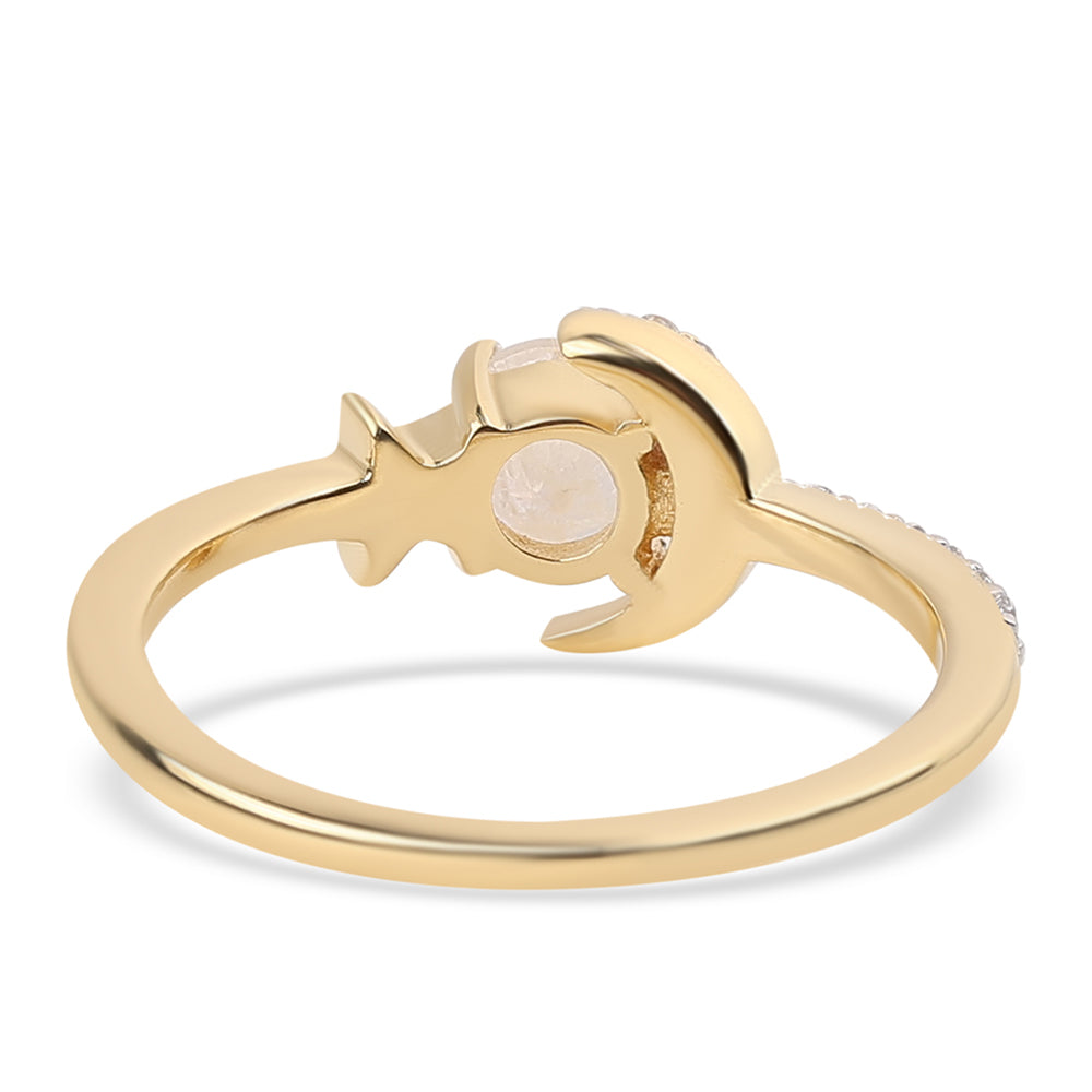 Anillo de Plata Bañada en Oro con Piedra de Luna de arcoiris AA y Topacio Blanco