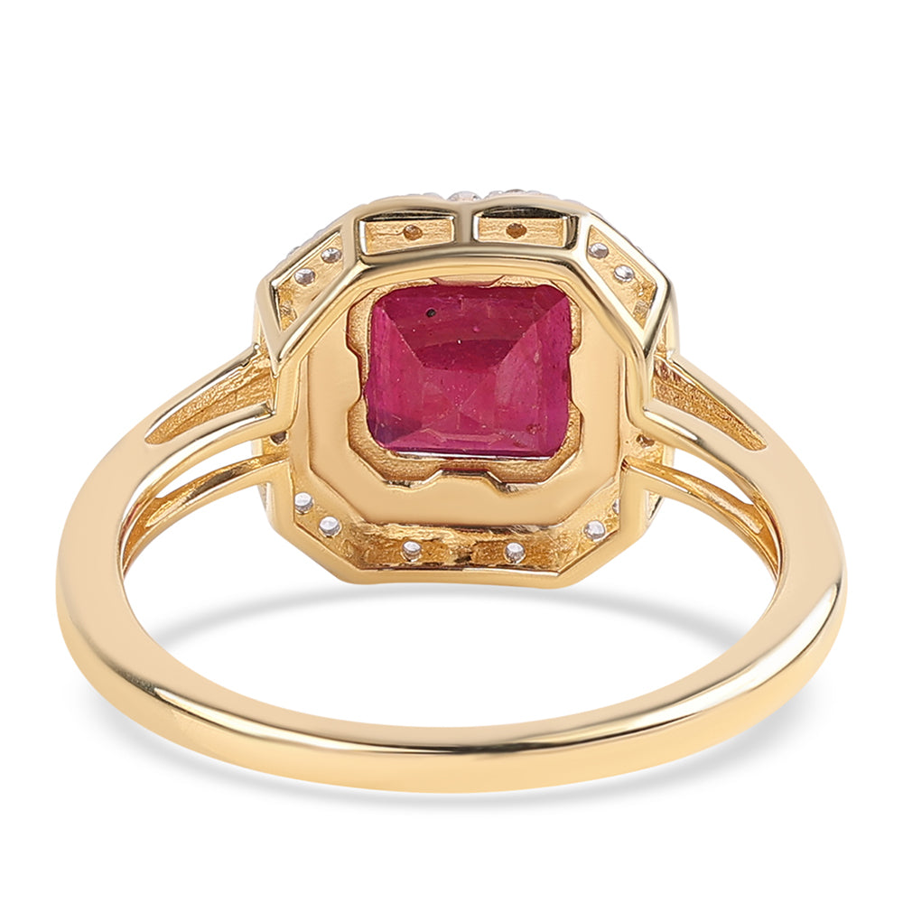 Anillo de Plata Bañada en Oro con Rubí de Mozambique y Topacio Blanco