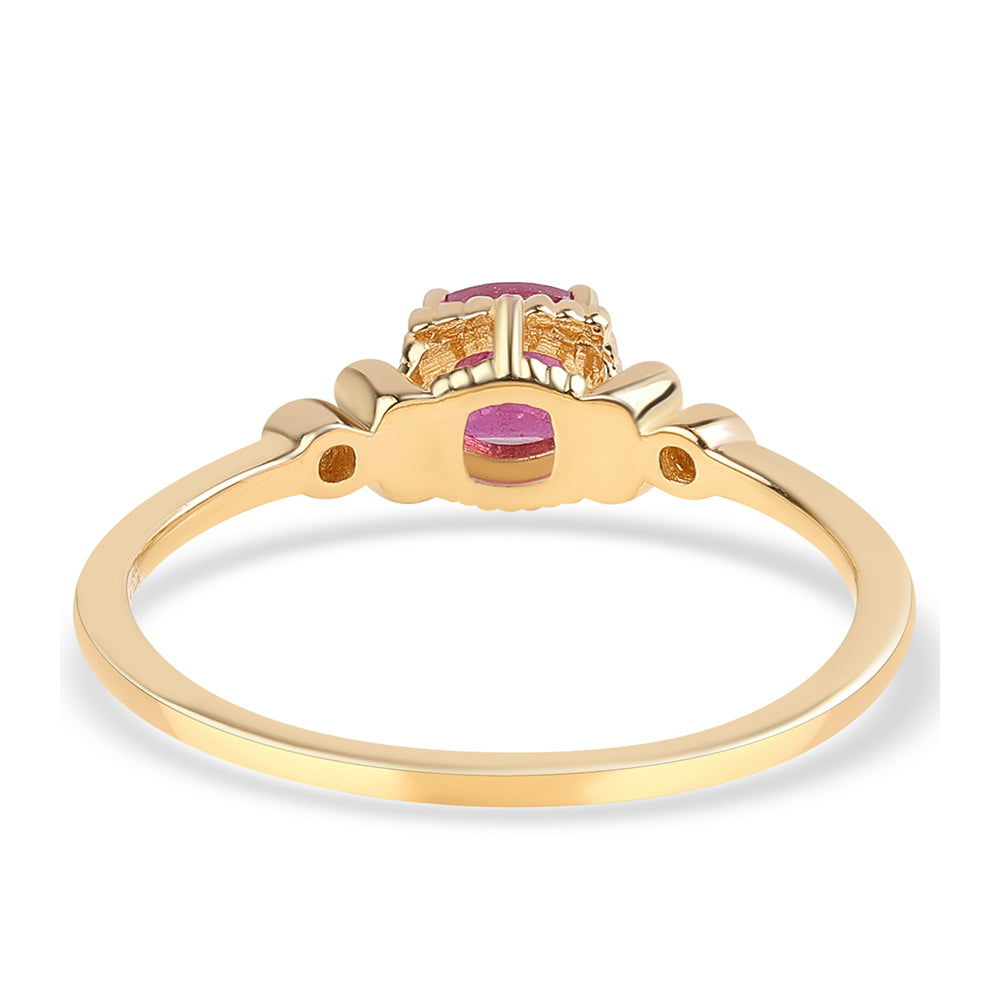 Anillo de Plata Bañada en Oro con Rubí de Mozambique y Topacio Blanco