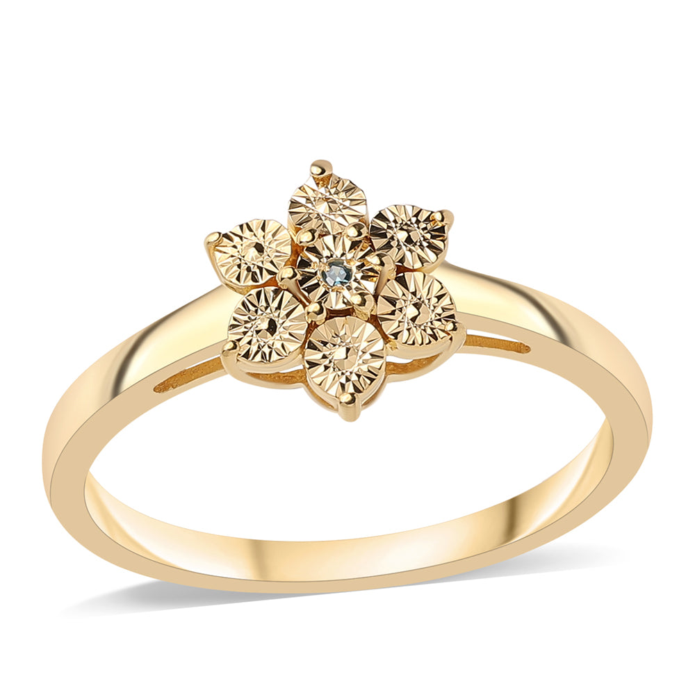 Anillo de Plata Bañada en Oro con Diamante Azul