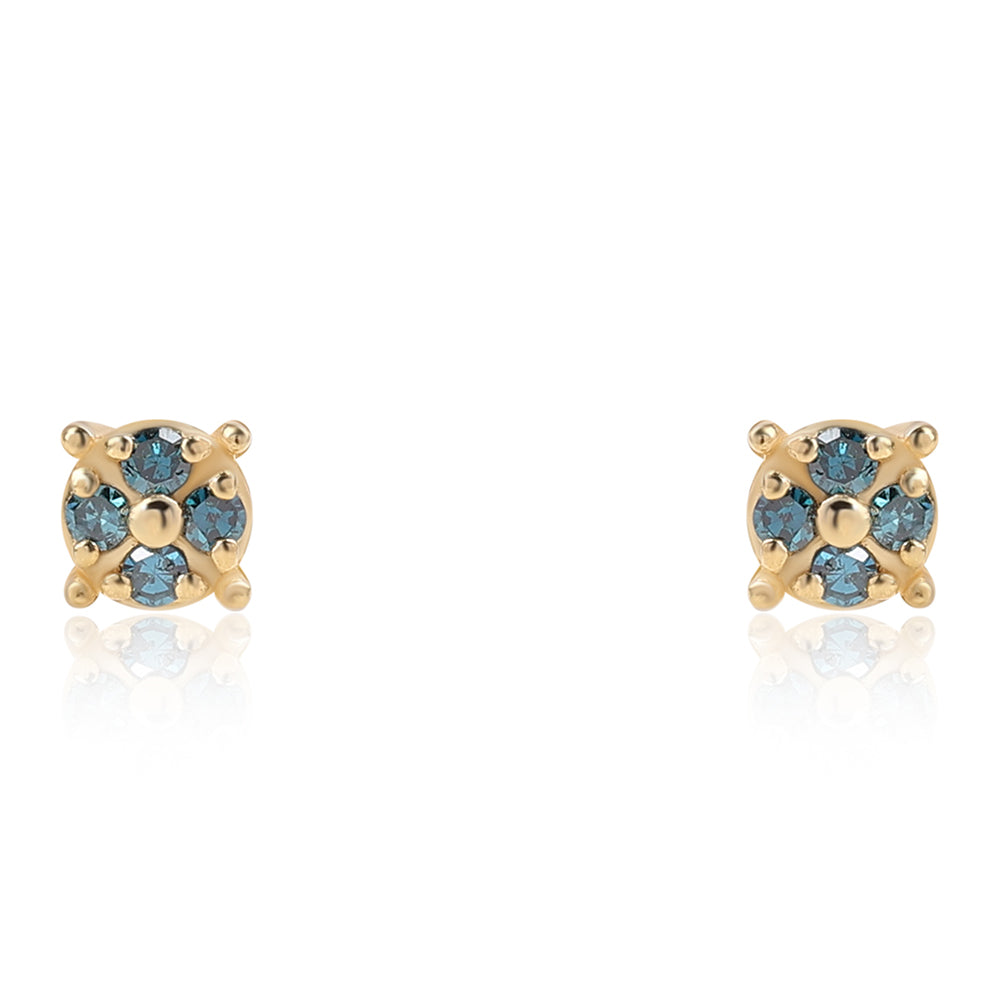 Pendientes de Plata Bañada en Oro con Diamante Azul