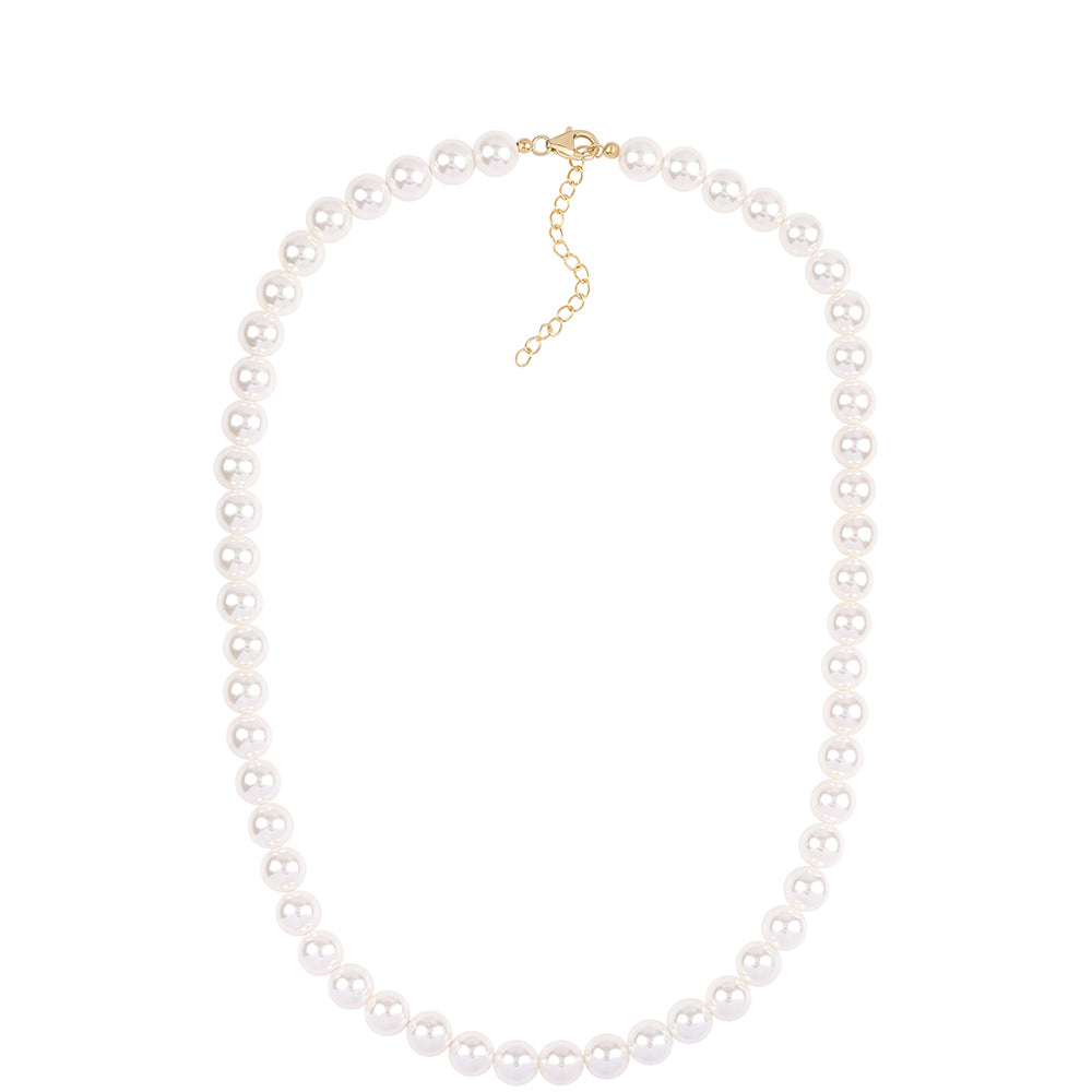 Conjunto de Plata Bañada en Oro con Perla blanca de agua dulce ( Collar +Pendientes +Pulsera )