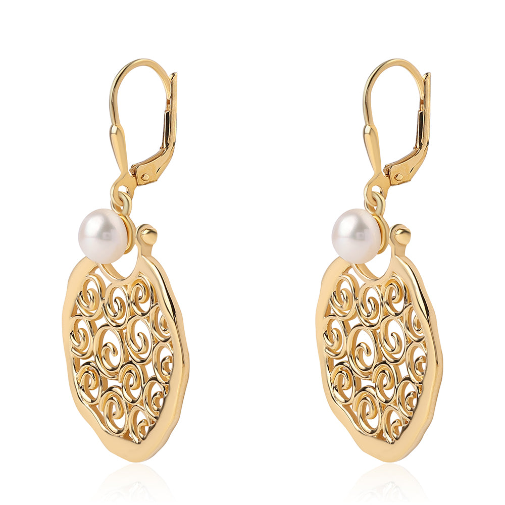 Pendientes de Plata Bañada en Oro con Perla blanca de agua dulce