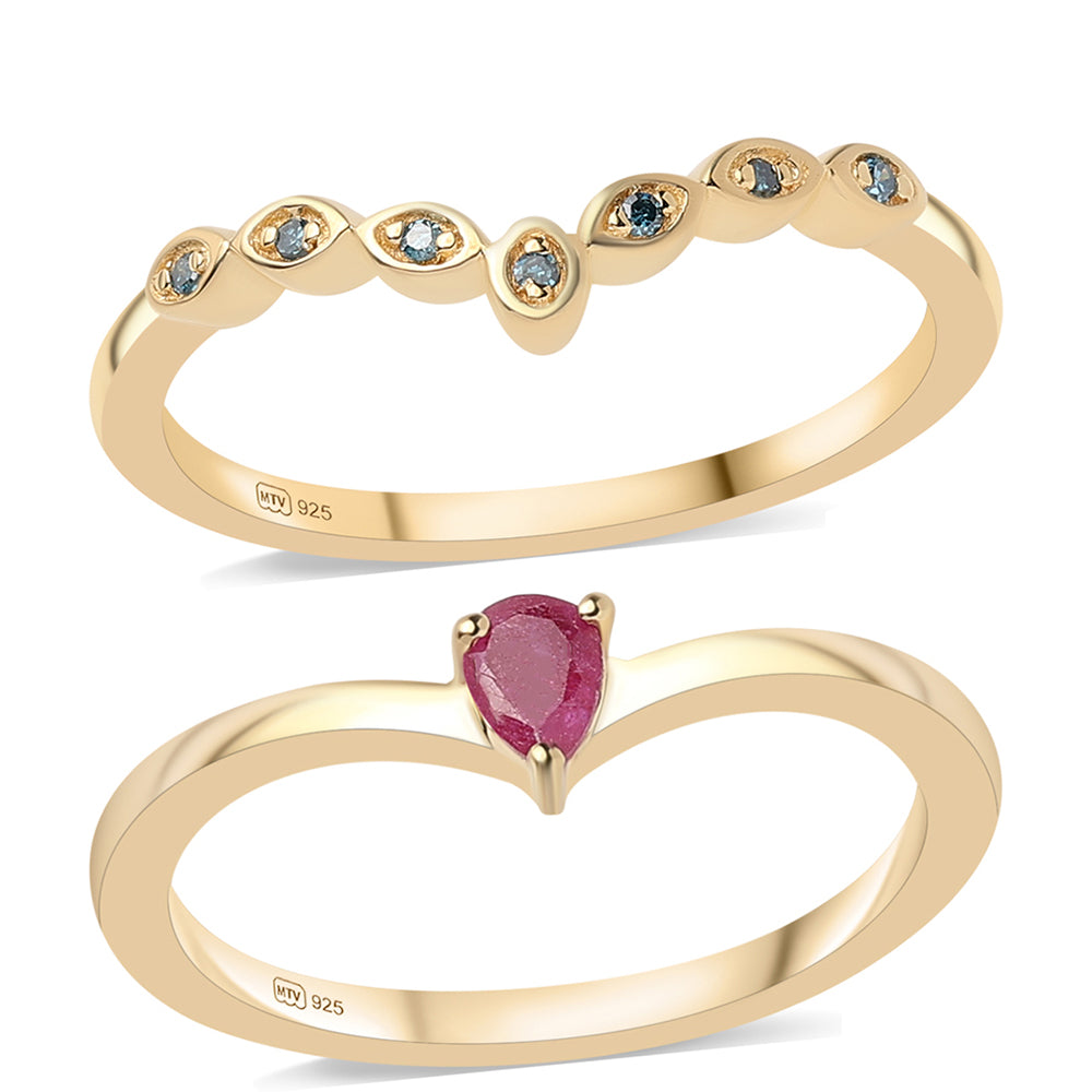 Conjunto de Plata Bañada en Oro con Rubí de Mozambique y Diamante Azul ( Anillo )