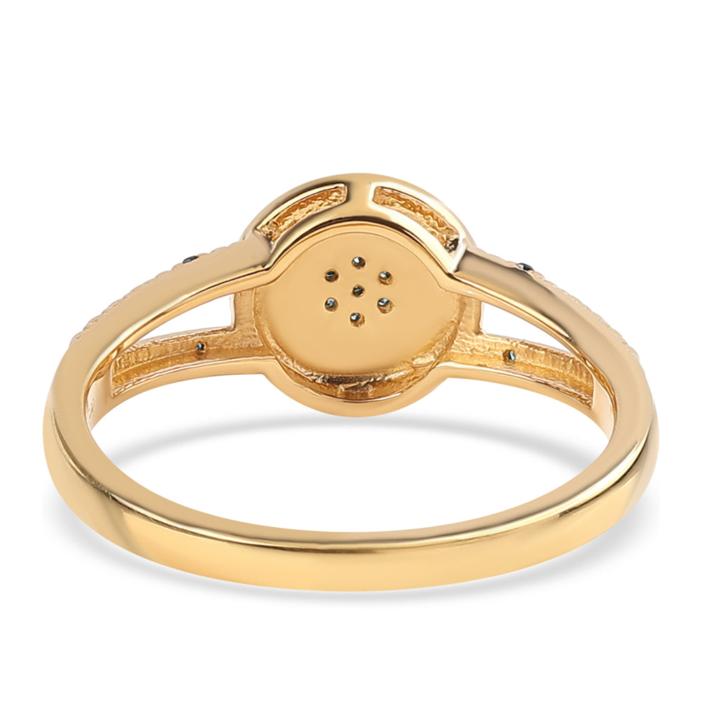 Anillo de Plata Bañada en Oro con Diamante Azul y Diamante blanco