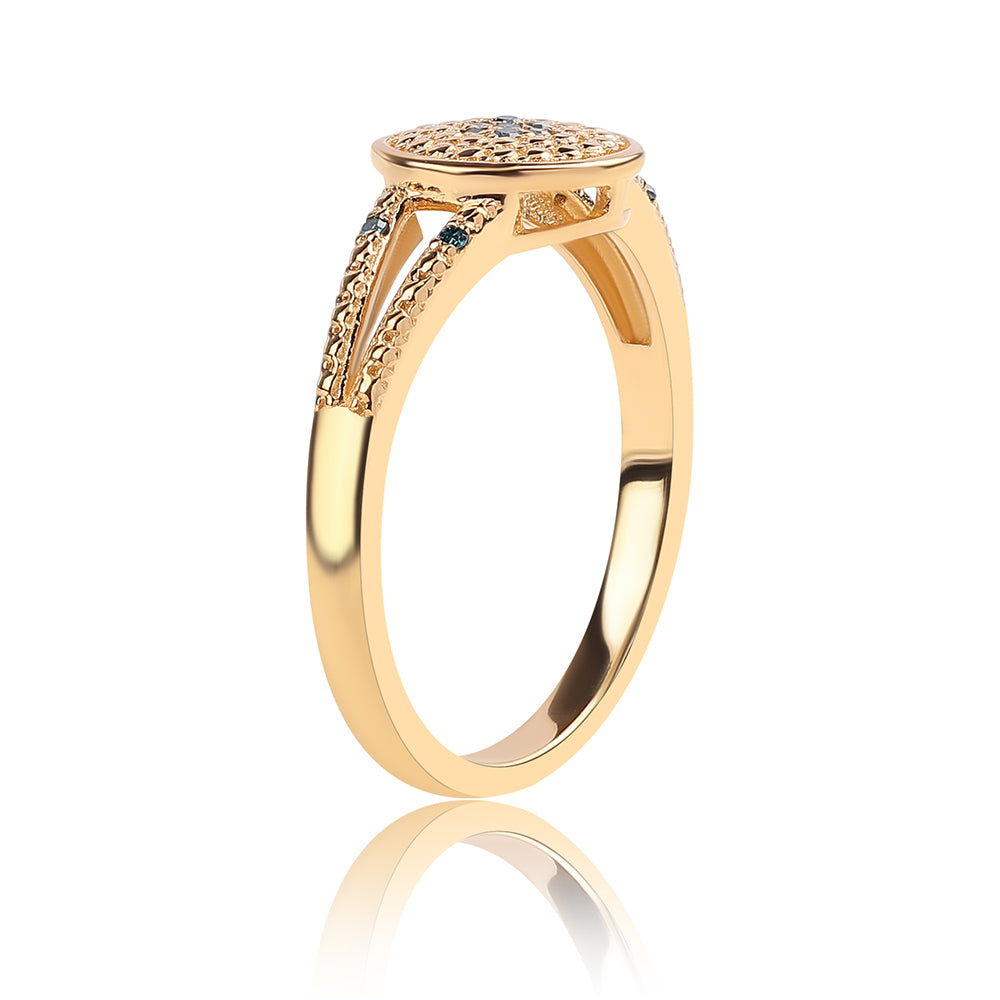 Anillo de Plata Bañada en Oro con Diamante Azul y Diamante blanco