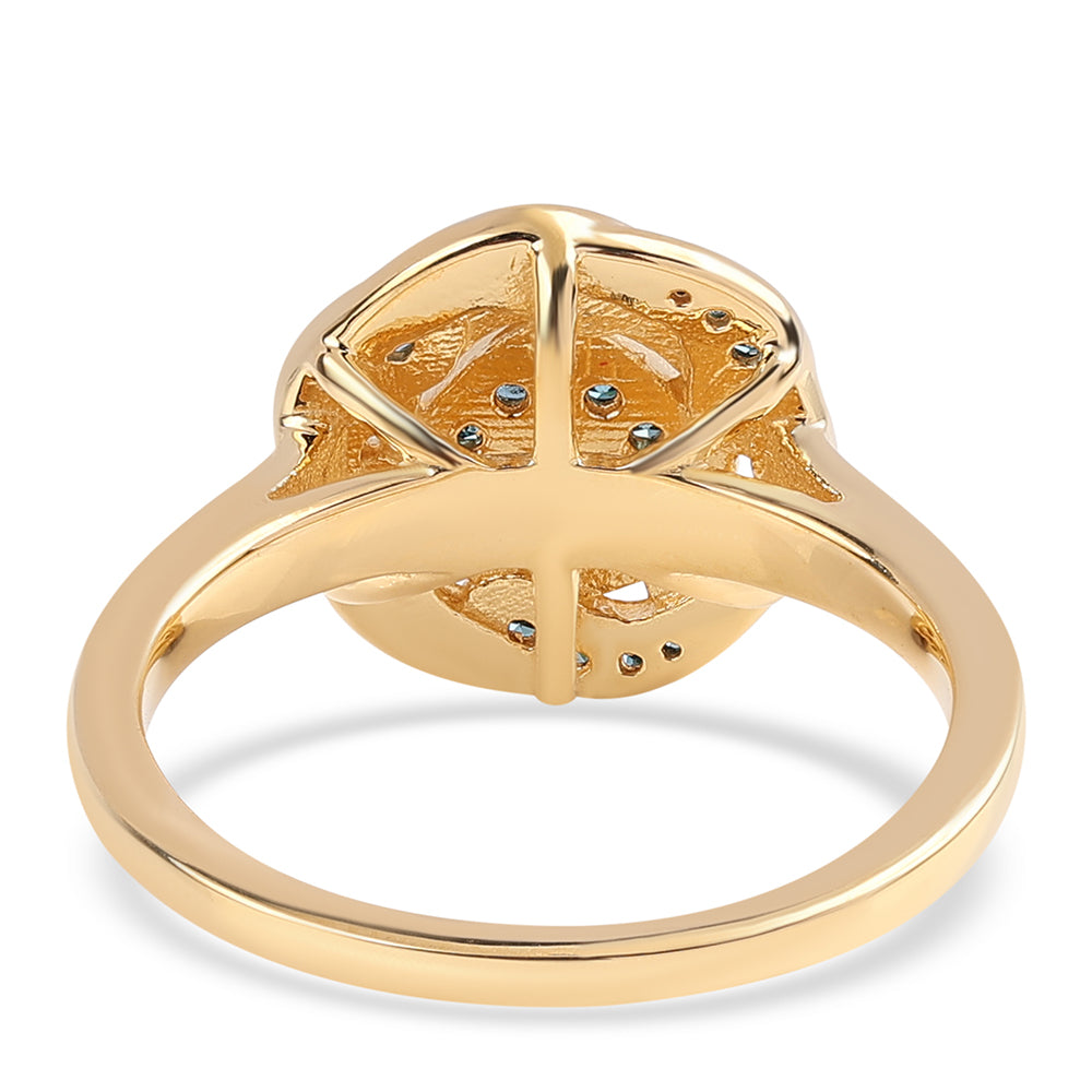 Anillo de Plata Bañada en Oro con Diamante Azul