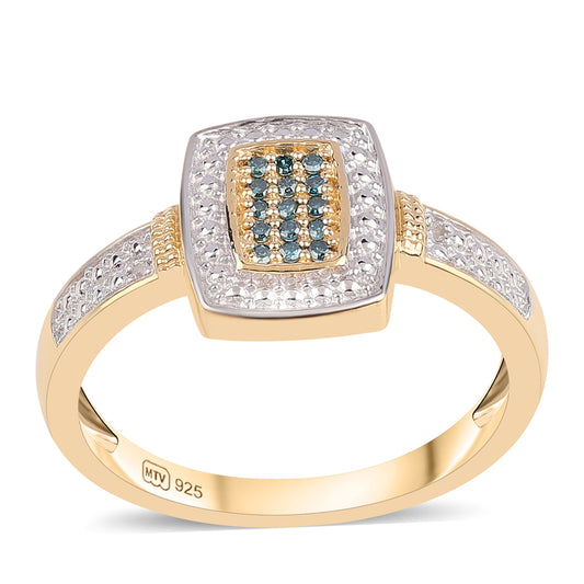 Anillo de Plata Bañada en Oro con Diamante Azul y Topacio Blanco