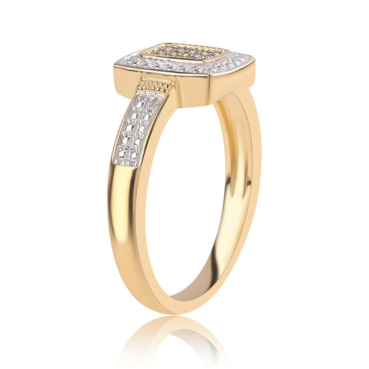 Anillo de Plata Bañada en Oro con Diamante Azul y Topacio Blanco