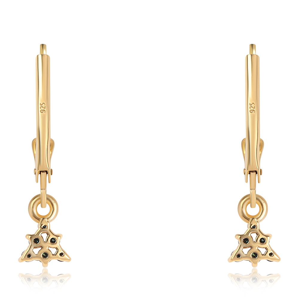 Pendientes de Plata Bañada en Oro con Diamante Azul y Diamante blanco