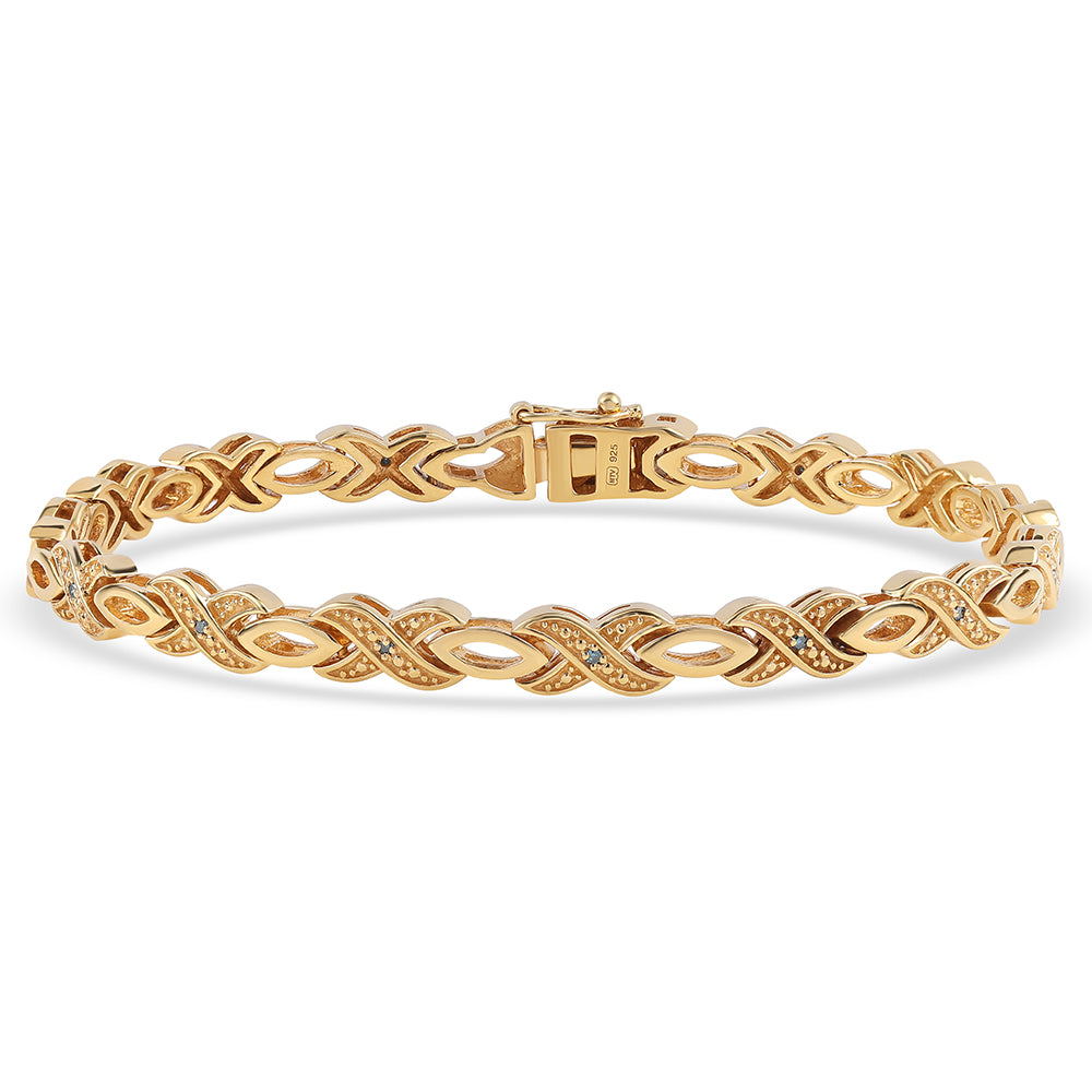 Pulsera de Plata Bañada en Oro con Diamante Azul