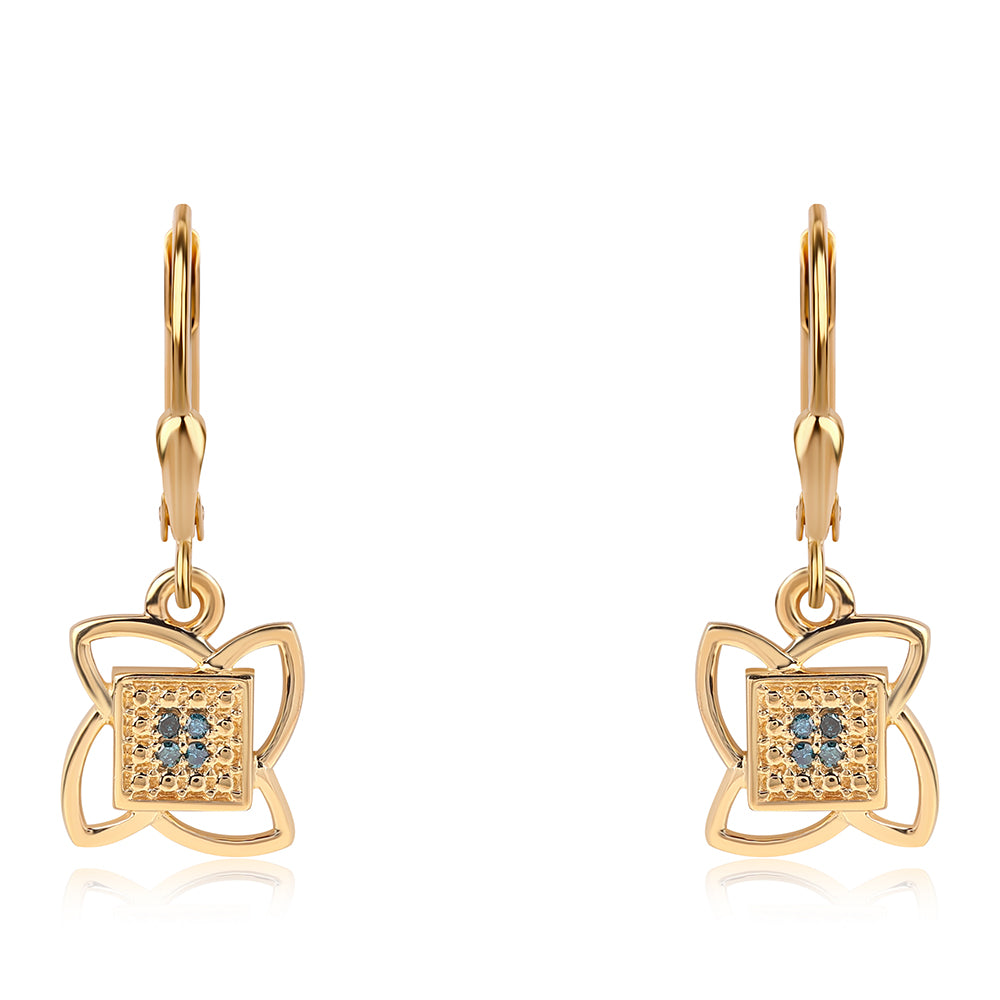 Pendientes de Plata Bañada en Oro con Diamante Azul