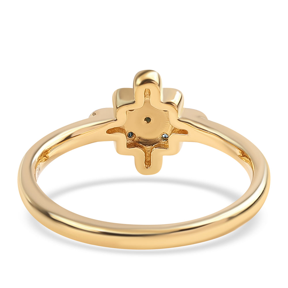Anillo de Plata Bañada en Oro con Diamante Azul