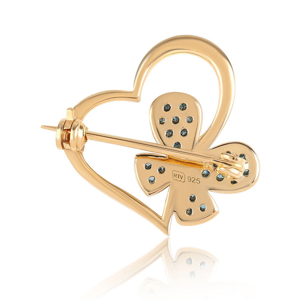 Broche de Plata Bañada en Oro con Diamante Azul