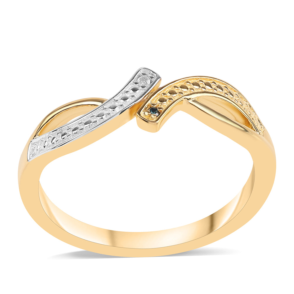 Anillo de Plata Bañada en Oro con Diamante Azul y Topacio Blanco