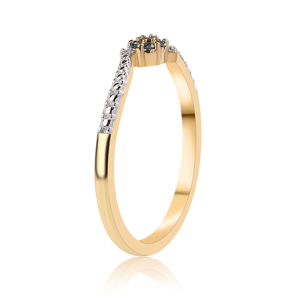 Anillo de Plata Bañada en Oro con Diamante Azul y Diamante blanco