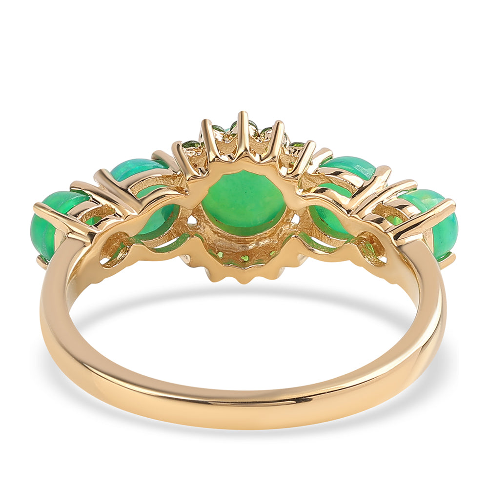 Anillo de Plata Bañada en Oro con Ópalo Verde Etíope de Lega Dembi y Diópsido de Cromo