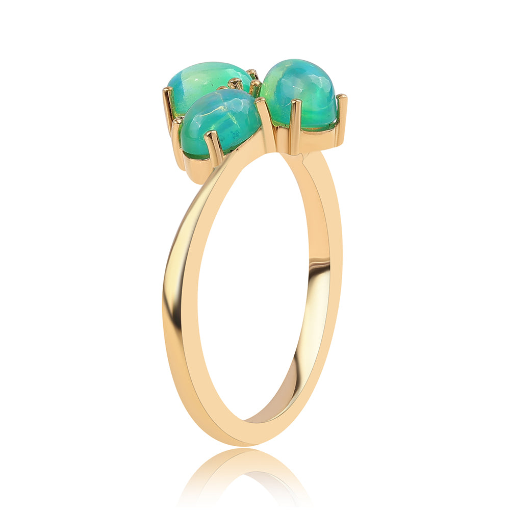 Anillo de Plata Bañada en Oro con Ópalo Verde Etíope de Lega Dembi