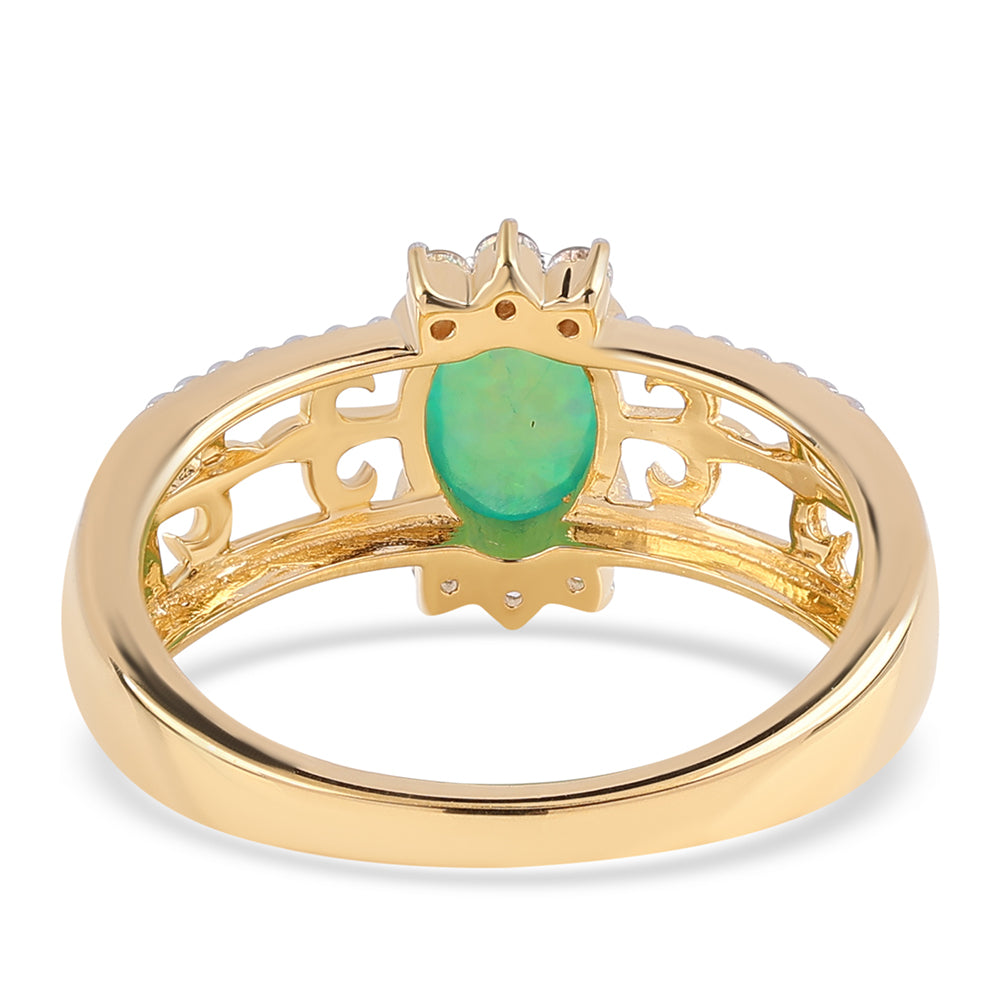 Anillo de Plata Bañada en Oro con Ópalo Verde Etíope de Lega Dembi y Topacio Blanco