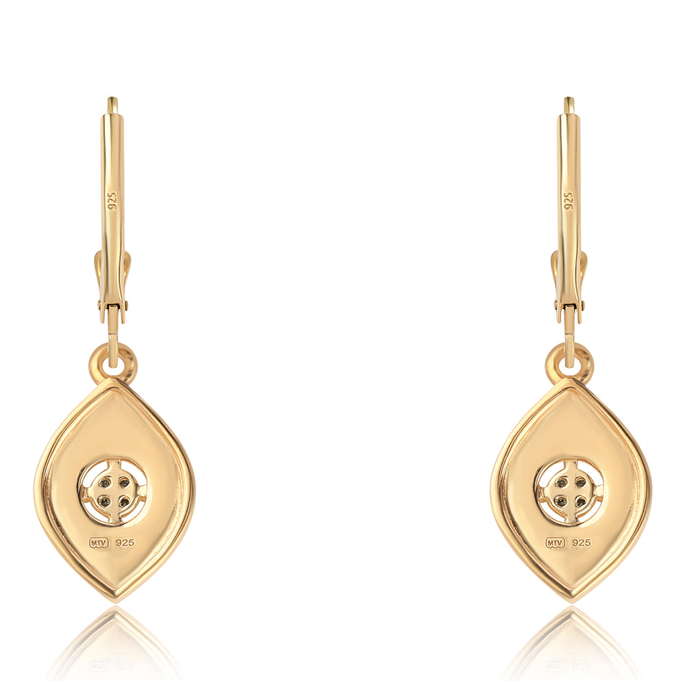 Pendientes de Plata Bañada en Oro con Diamante Azul