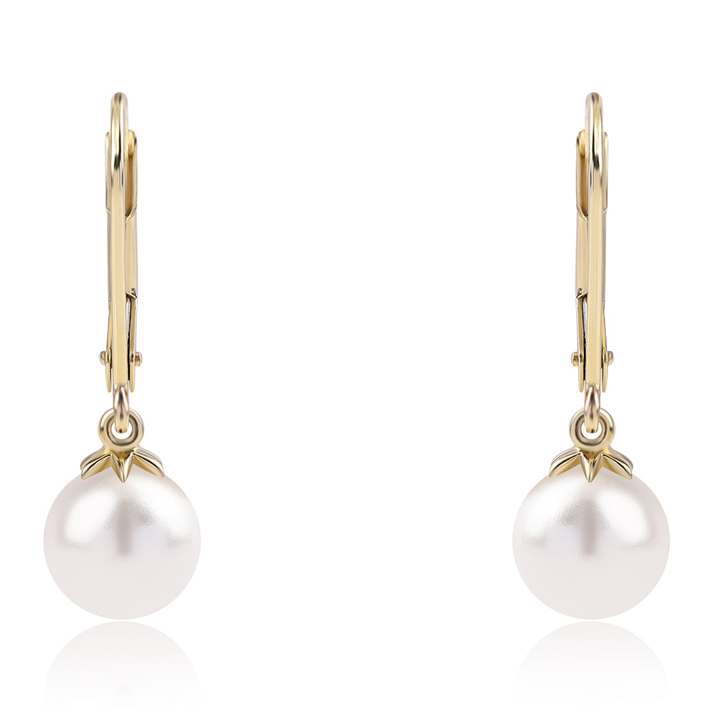 Pendientes de Oro 9K con Perla blanca de agua dulce