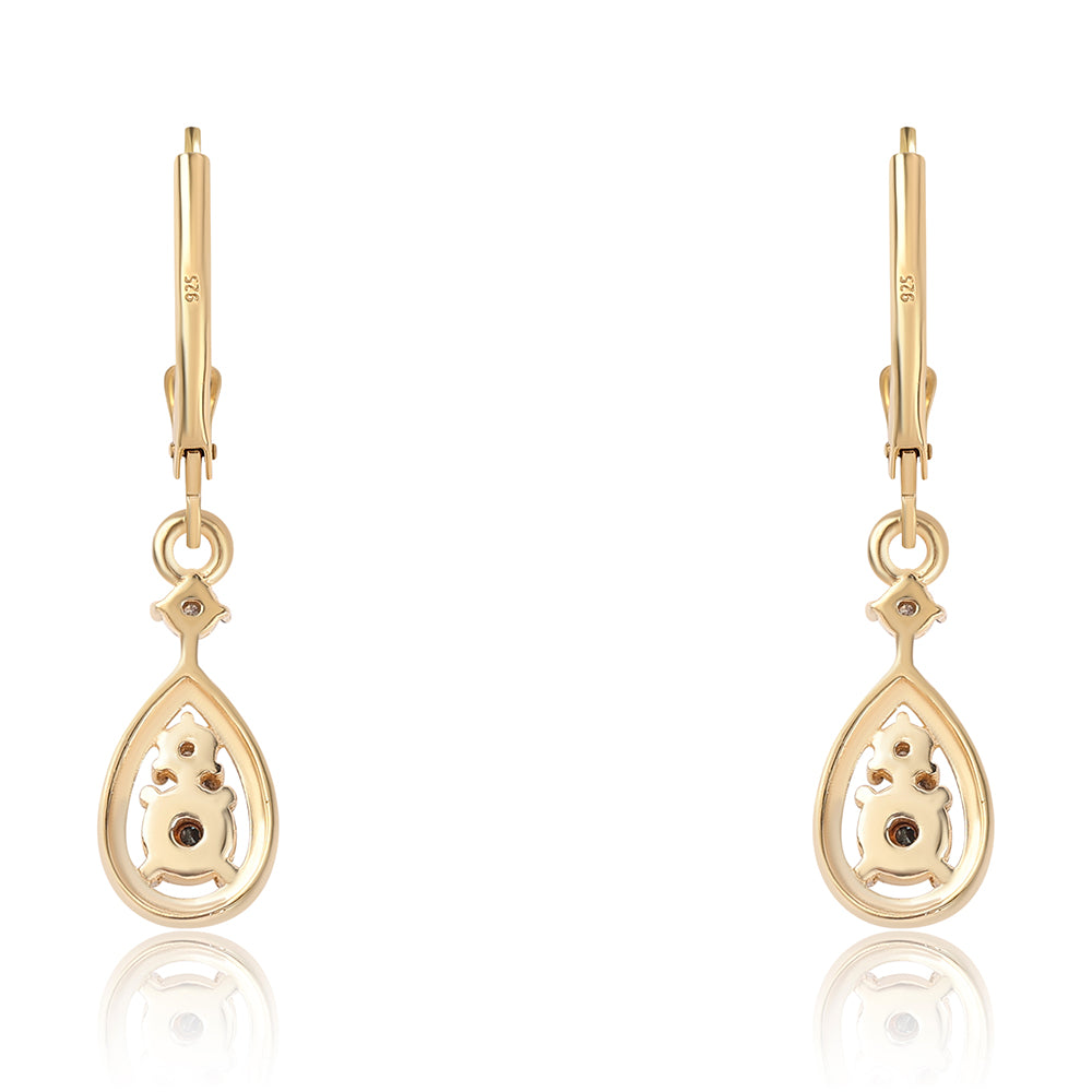 Pendientes de Plata Bañada en Oro con Diamante Azul y Diamante blanco