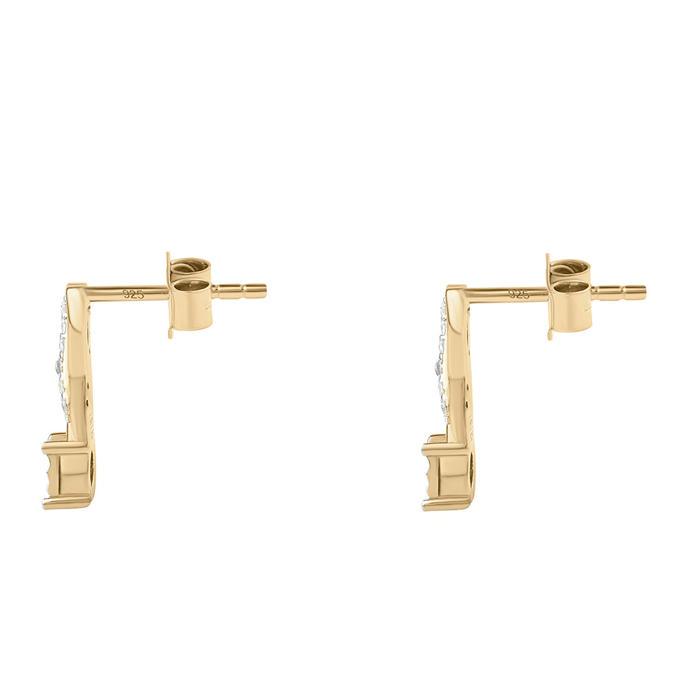 Pendientes de Plata Bañada en Oro con Diamante Azul y Diamante blanco