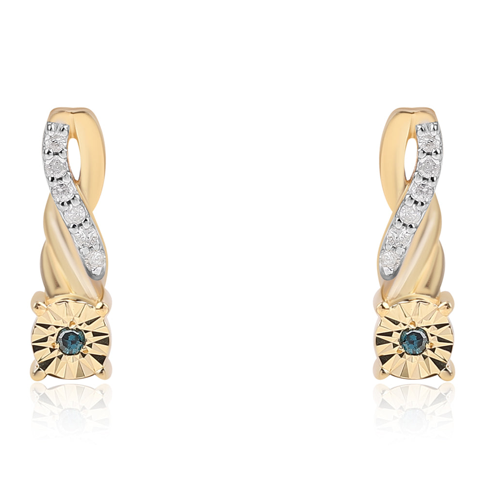 Pendientes de Plata Bañada en Oro con Diamante Azul y Diamante blanco