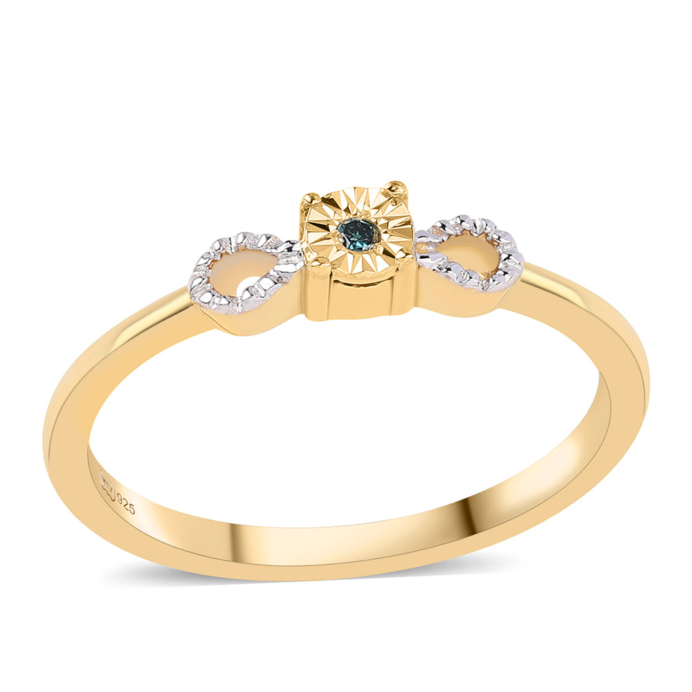 Conjunto de Plata Bañada en Oro con Diamante Azul ( Pendientes +Anillo +Colgante )