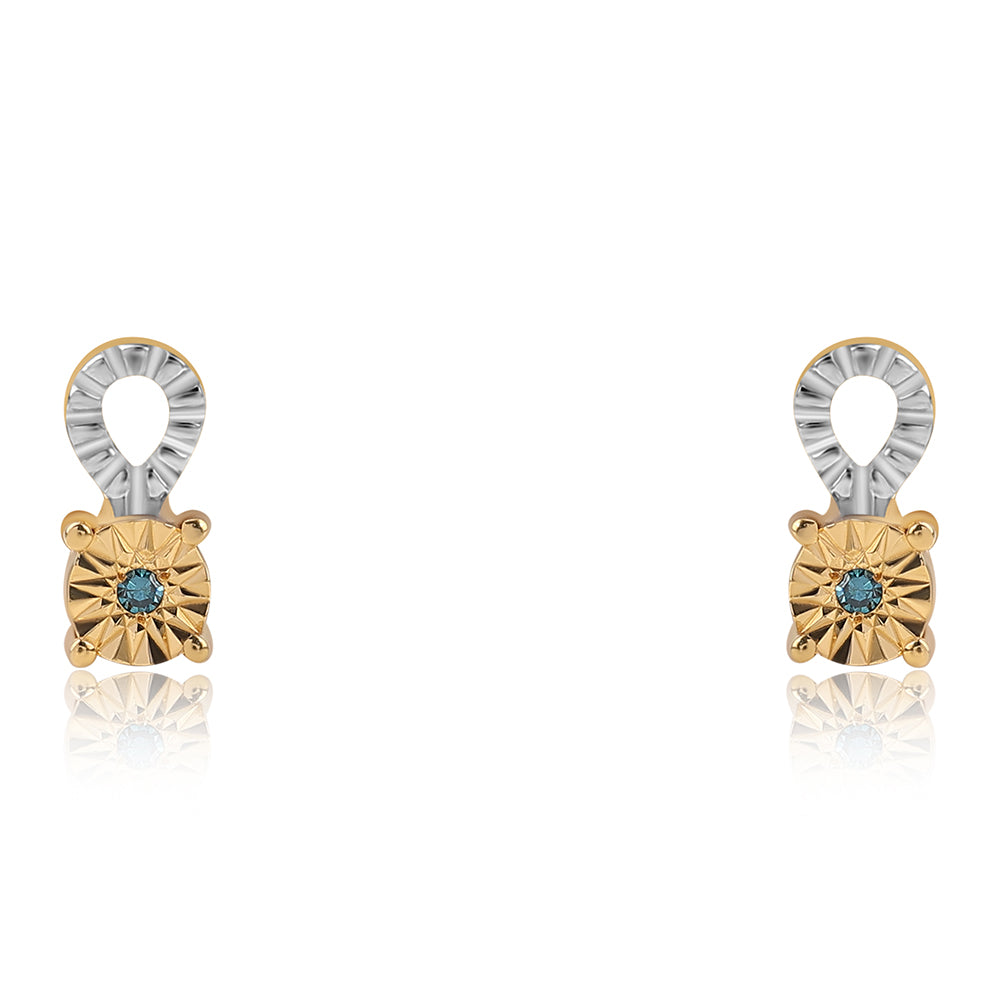 Conjunto de Plata Bañada en Oro con Diamante Azul ( Pendientes +Anillo +Colgante )