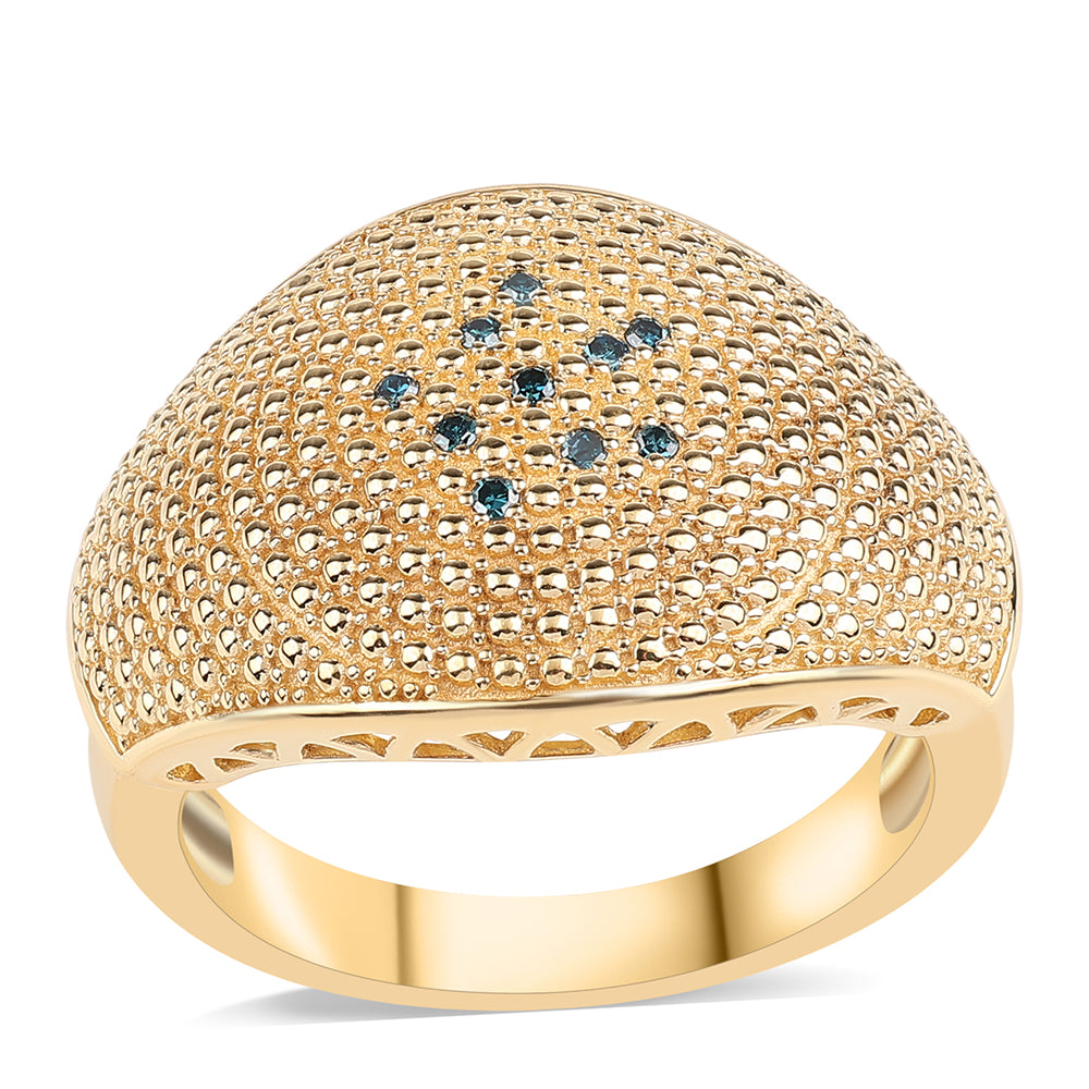 Anillo de Plata Bañada en Oro con Diamante Azul