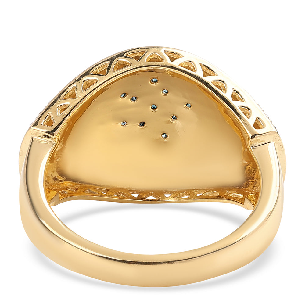 Anillo de Plata Bañada en Oro con Diamante Azul