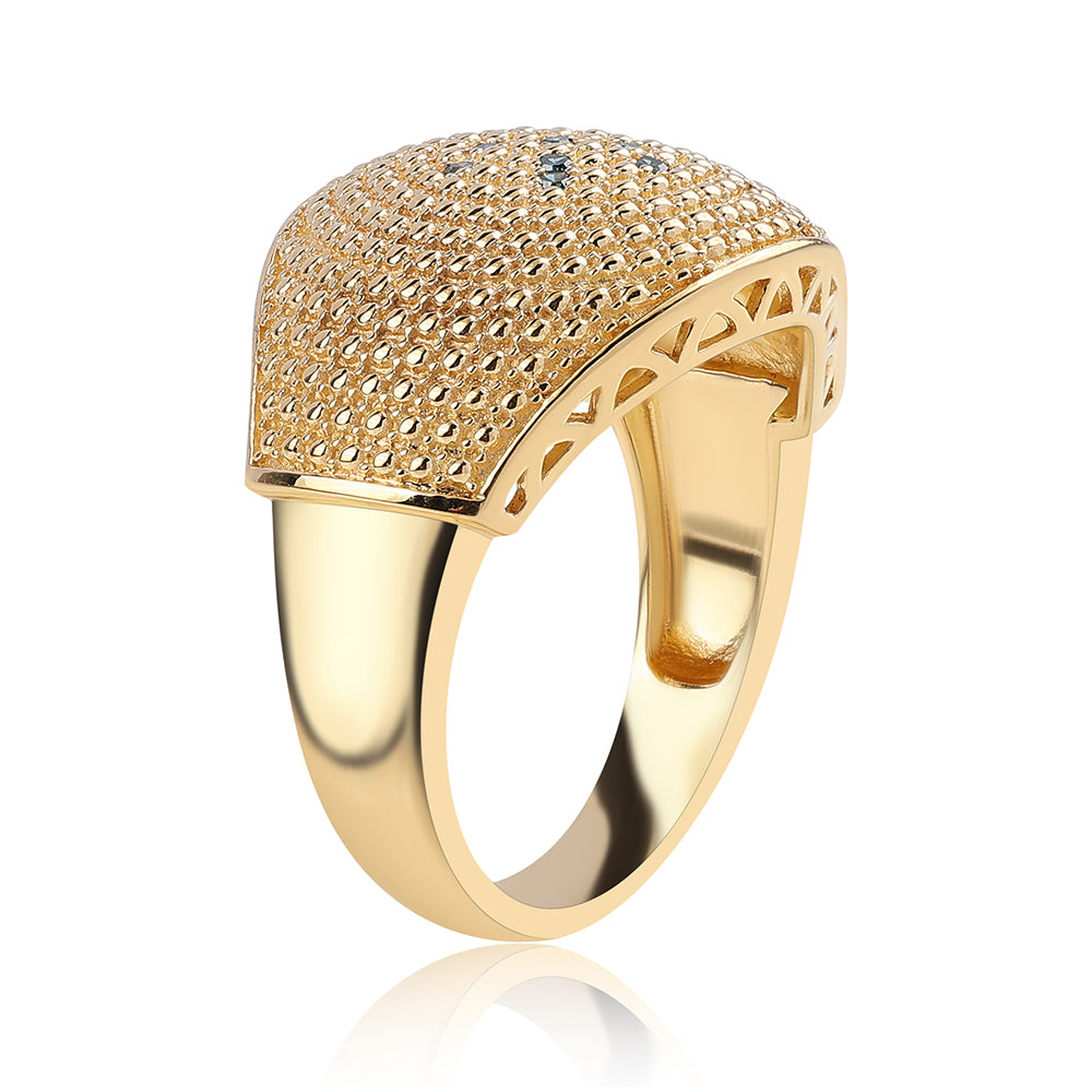 Anillo de Plata Bañada en Oro con Diamante Azul