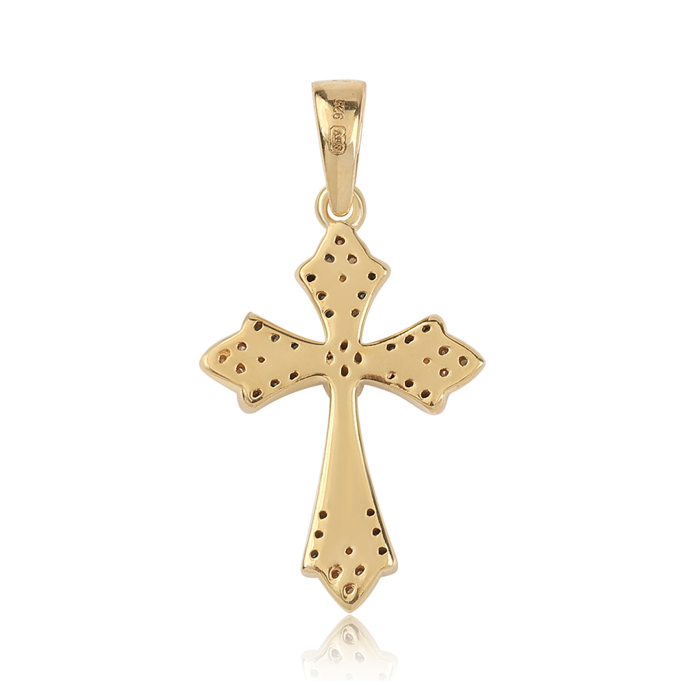 Cruz Colgante de Plata Bañada en Oro con Diamante Azul y Diamante blanco