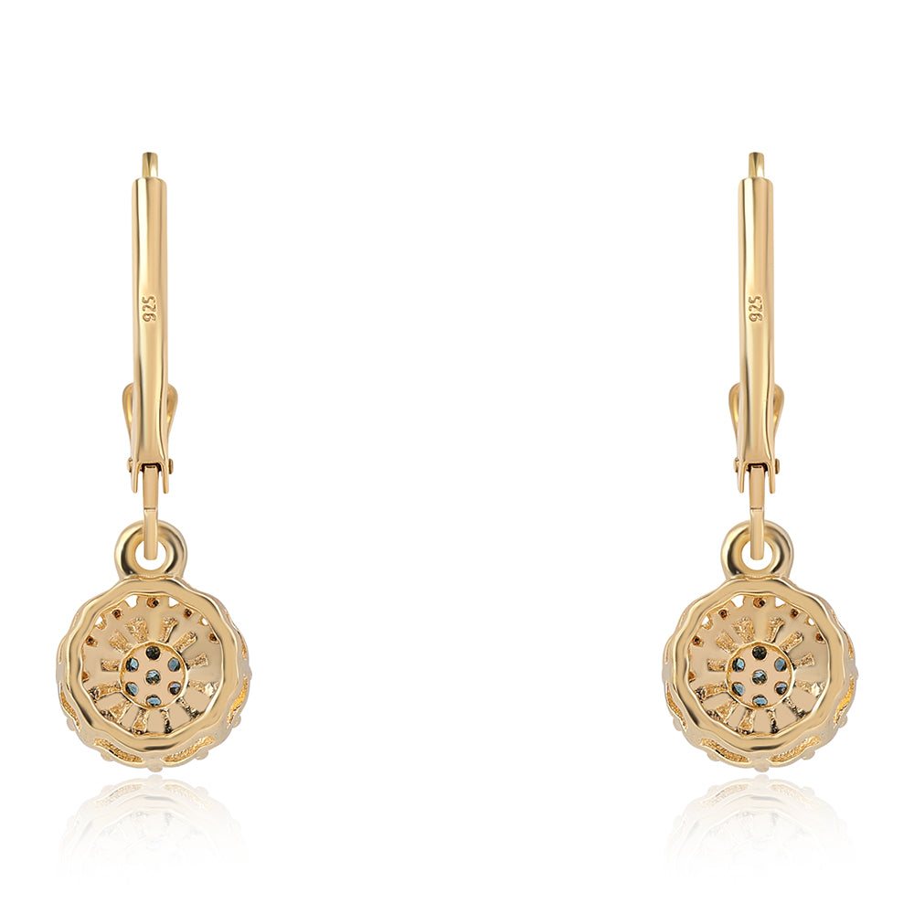 Pendientes de Plata Bañada en Oro con Diamante Azul