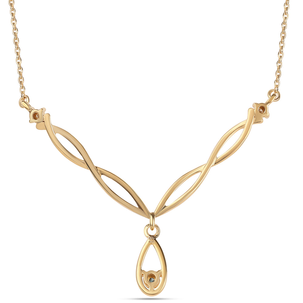 Collar de Plata Bañada en Oro con Diamante Azul y Diamante blanco