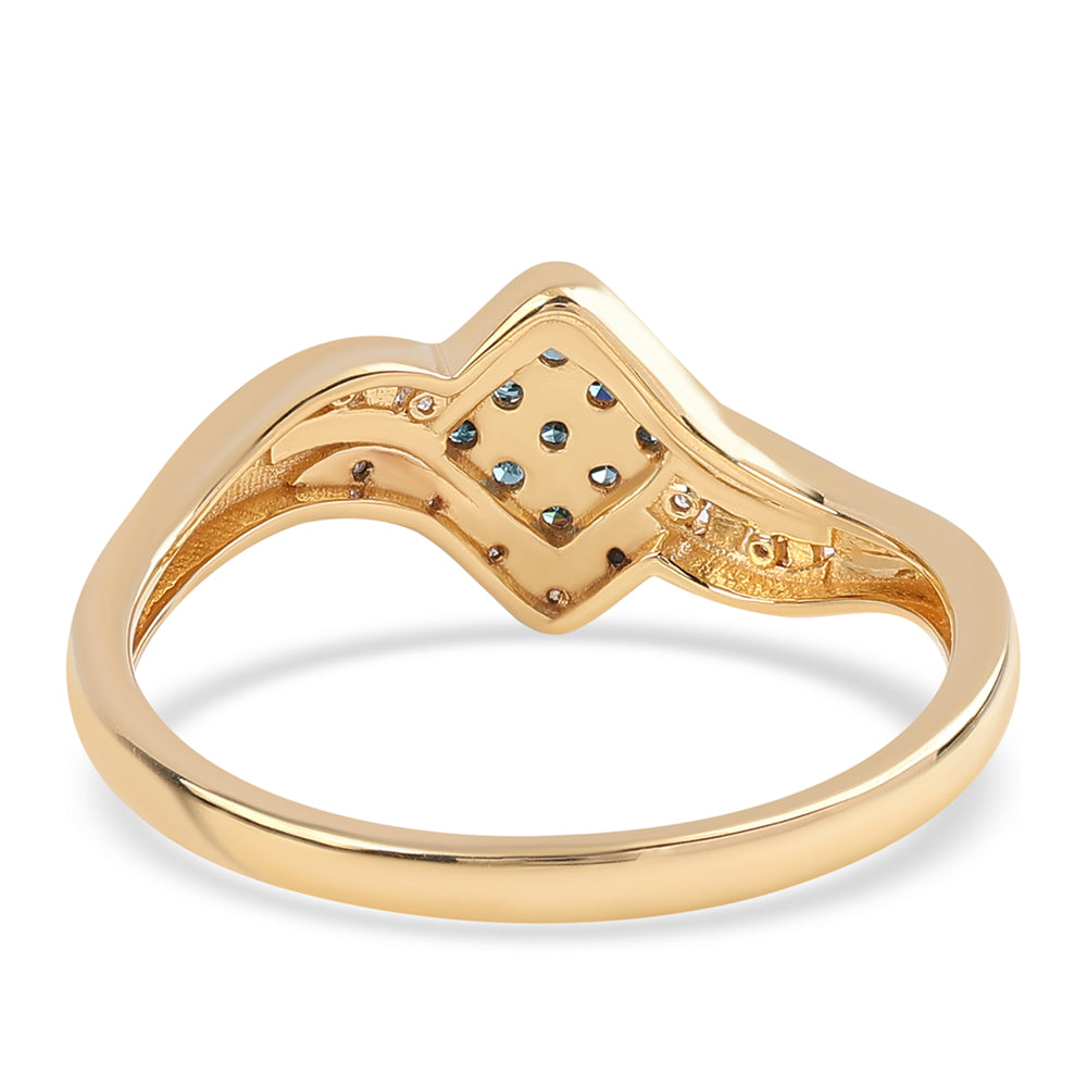 Anillo de Plata Bañada en Oro con Diamante Azul y Diamante blanco