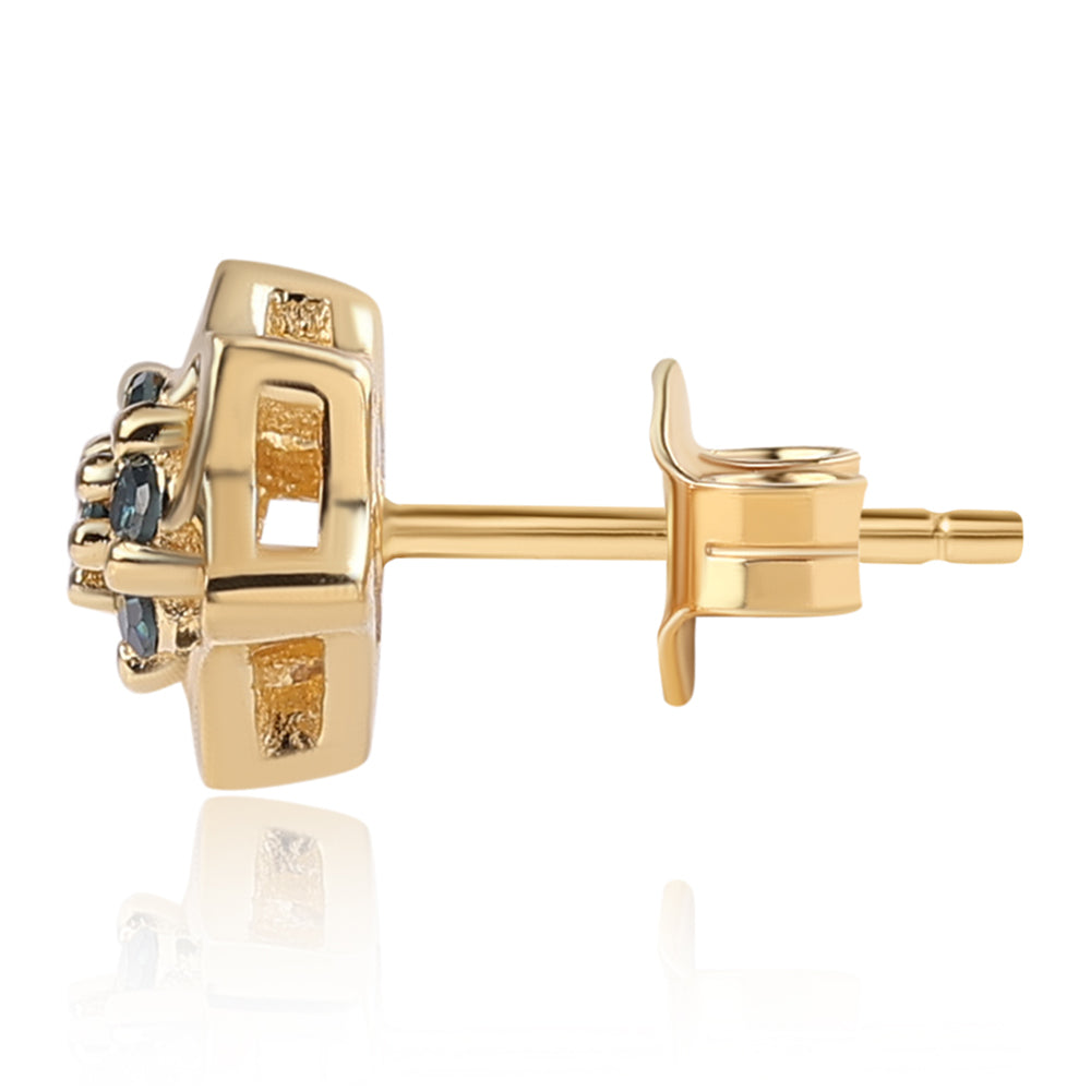 Pendientes de Plata Bañada en Oro con Diamante Azul