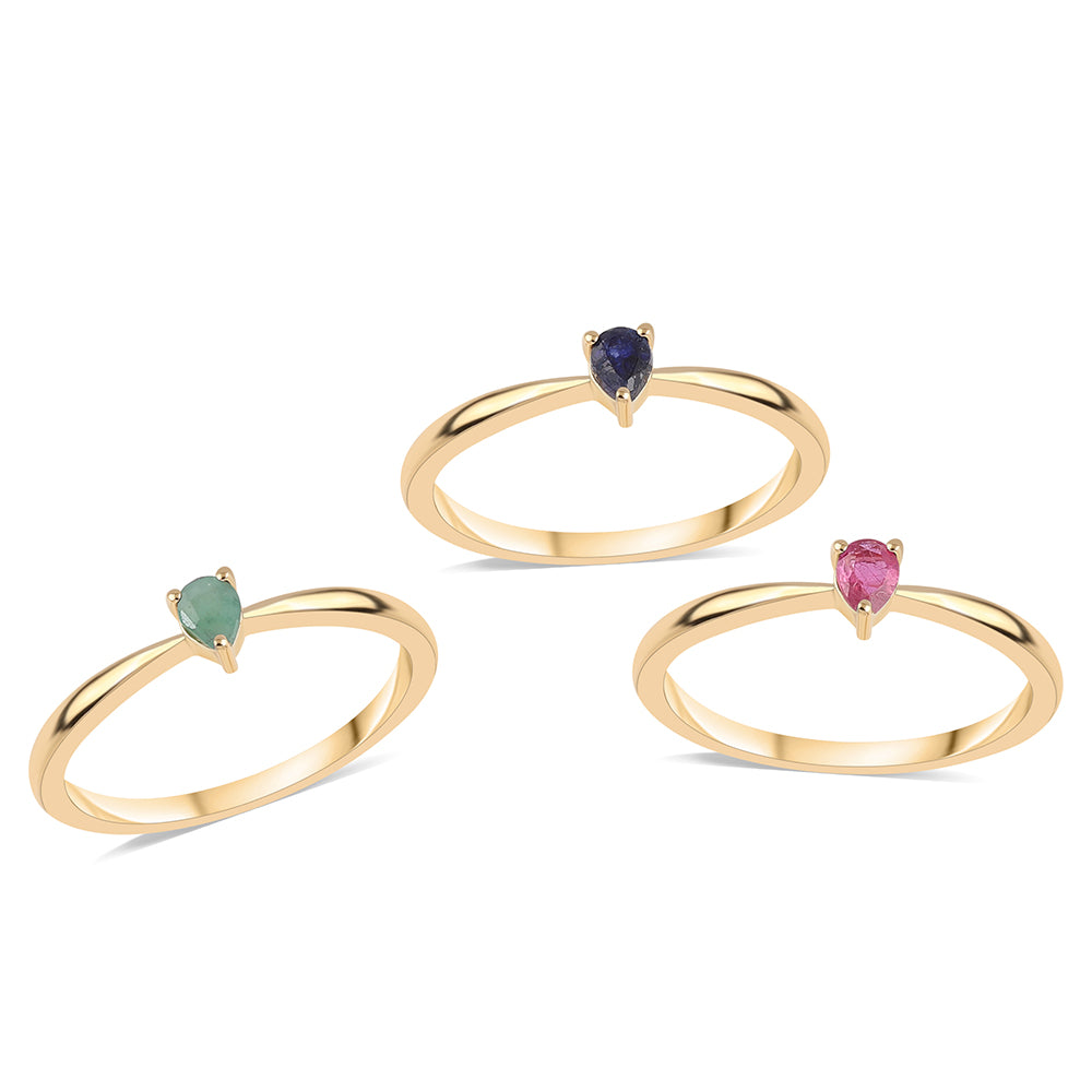 Conjunto de Plata Bañada en Oro con Rubí de Tailandia y Esmeralda de Brasil ( Anillo )