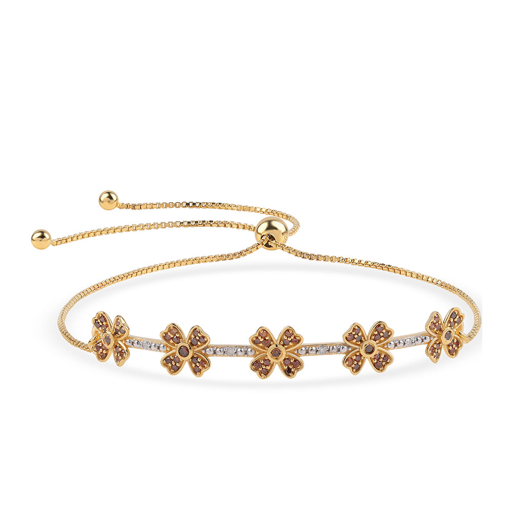 Pulsera de Plata Bañada en Oro con Diamante Rojo y Diamante blanco