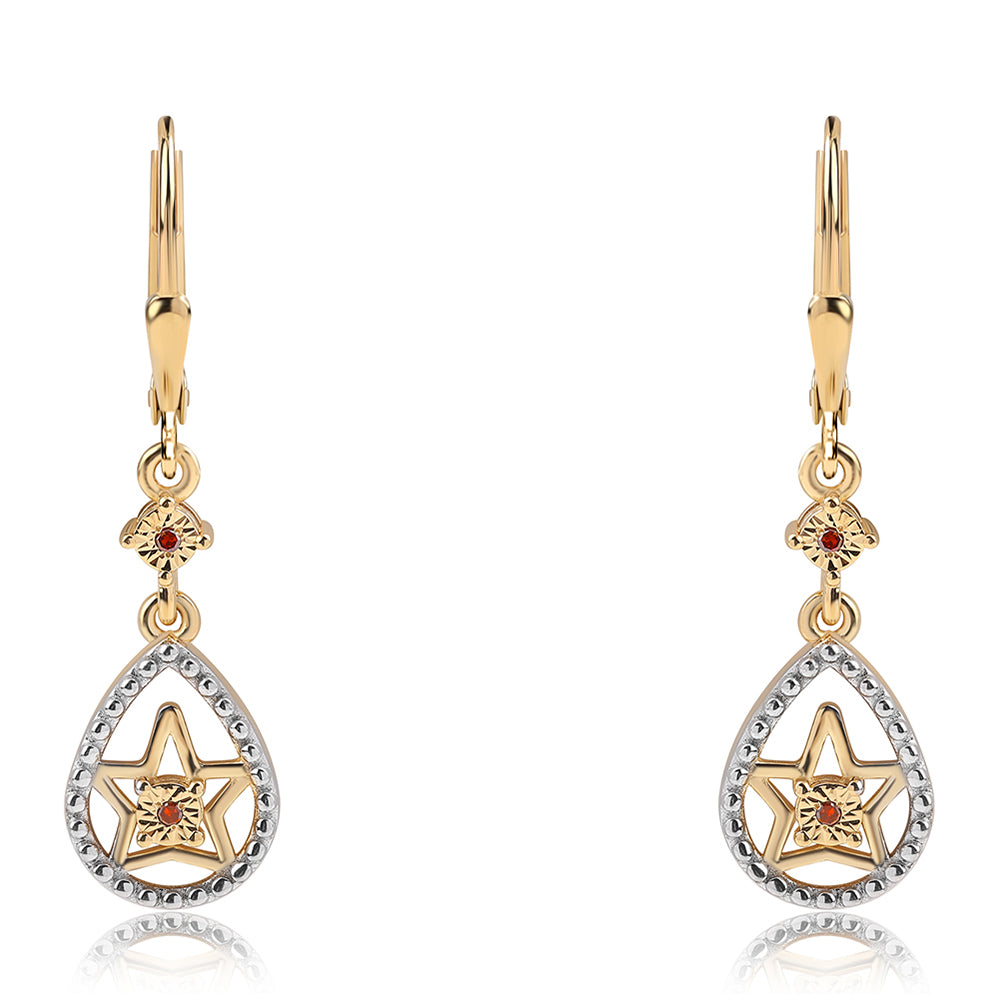 Pendientes de Plata Bañada en Oro con Diamante Rojo