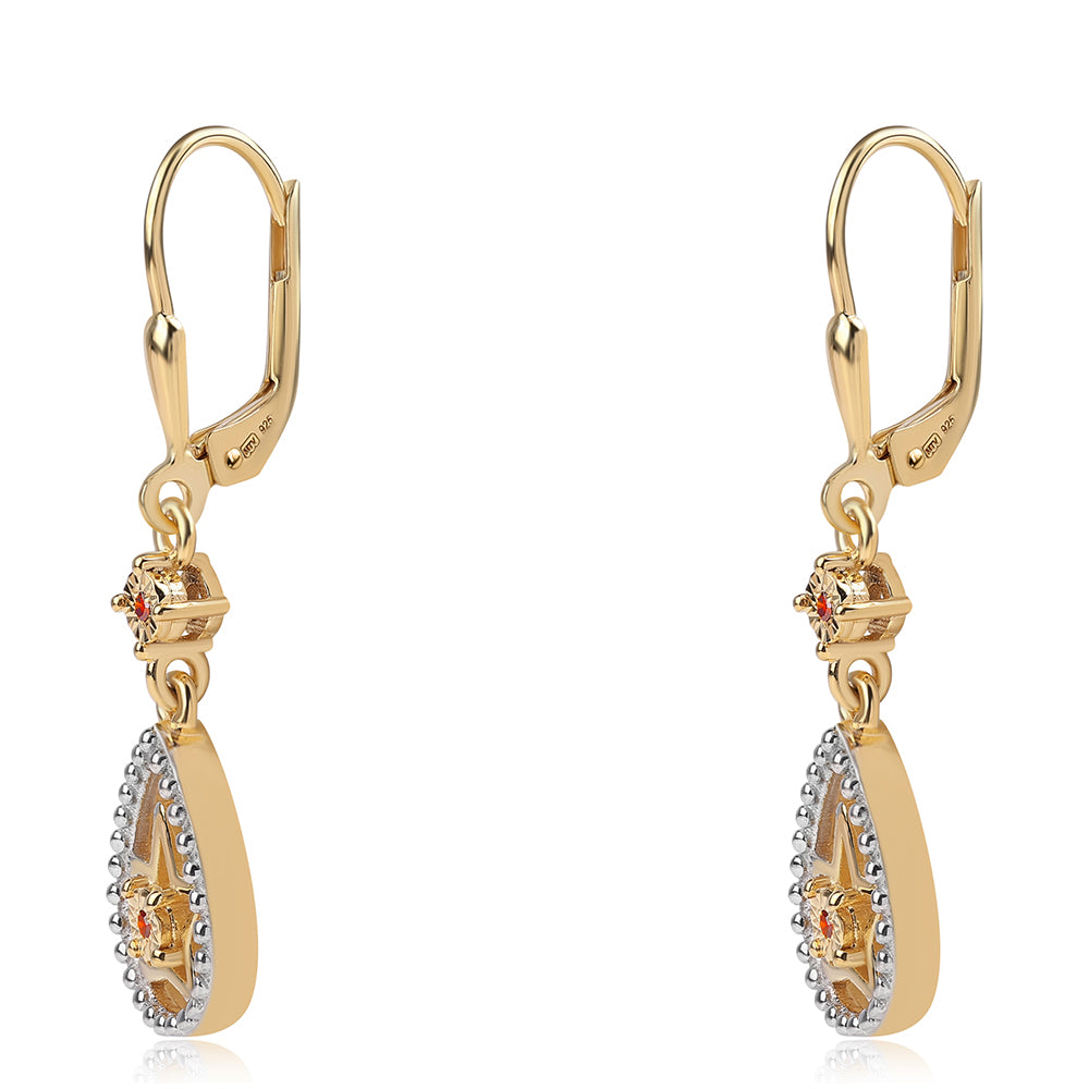 Pendientes de Plata Bañada en Oro con Diamante Rojo
