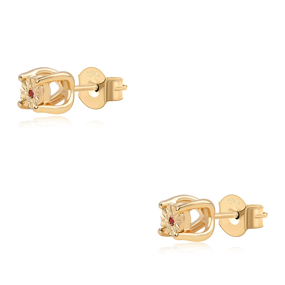 Conjunto de Plata Bañada en Oro con Diamante Rojo ( Pendientes +Anillo +Colgante )