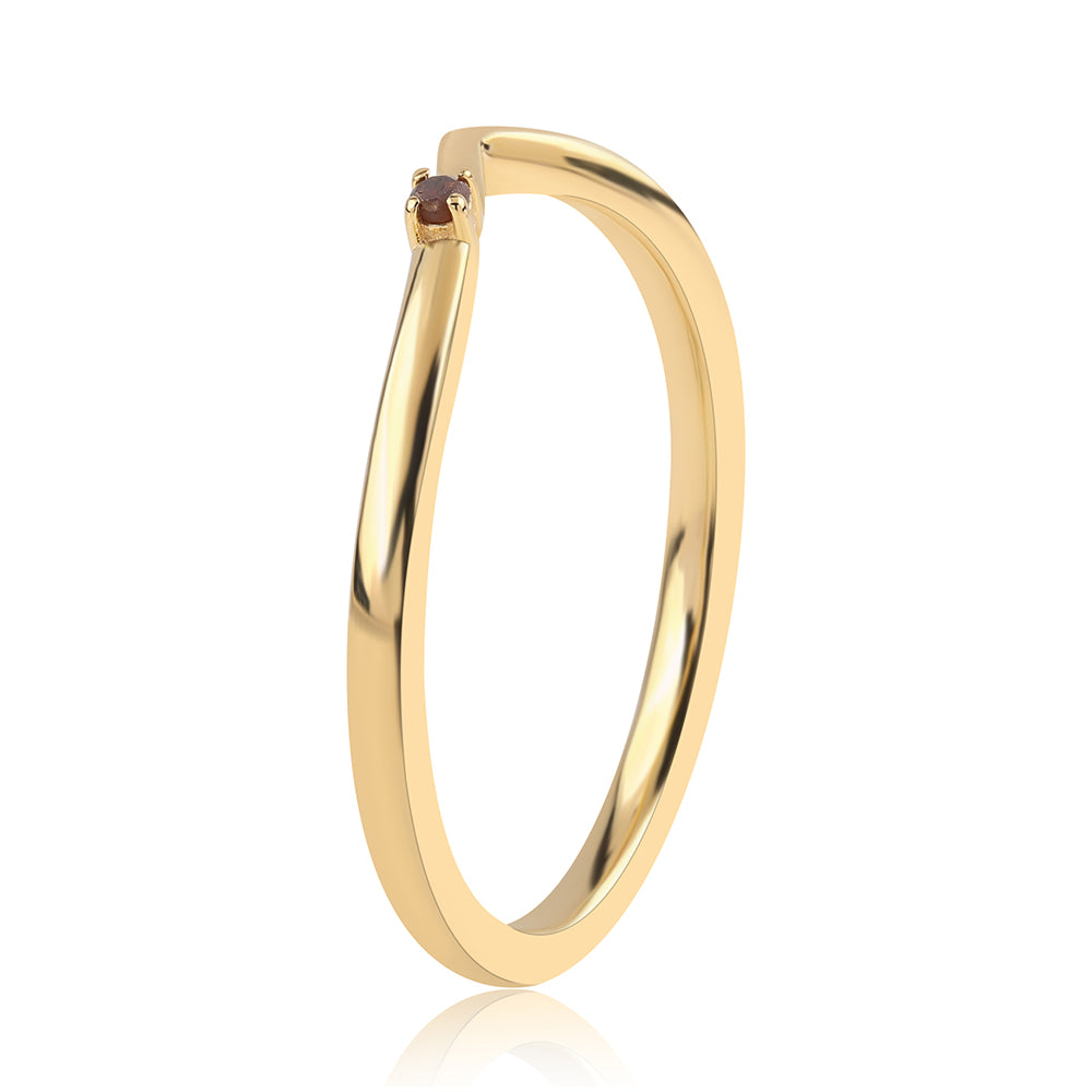 Anillo de Plata Bañada en Oro con Diamante Rojo