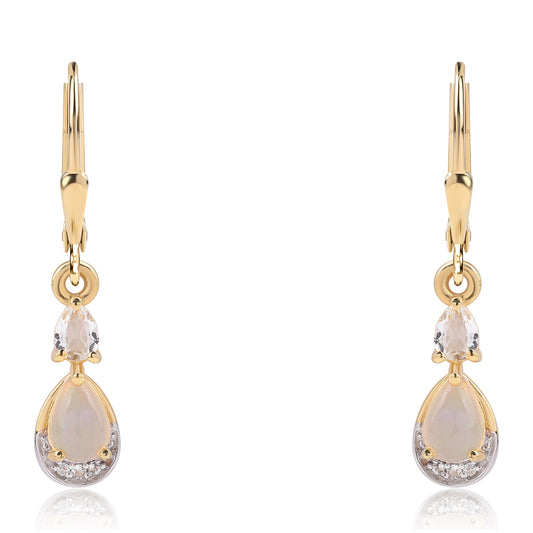 Pendientes de Plata Bañada en Oro con Ópalo Etíope de Lega Dembi y Topacio Blanco