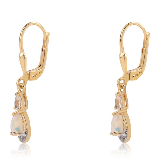 Pendientes de Plata Bañada en Oro con Ópalo Etíope de Lega Dembi y Topacio Blanco