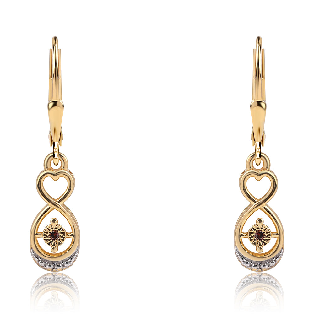 Pendientes de Plata Bañada en Oro con Diamante Rojo