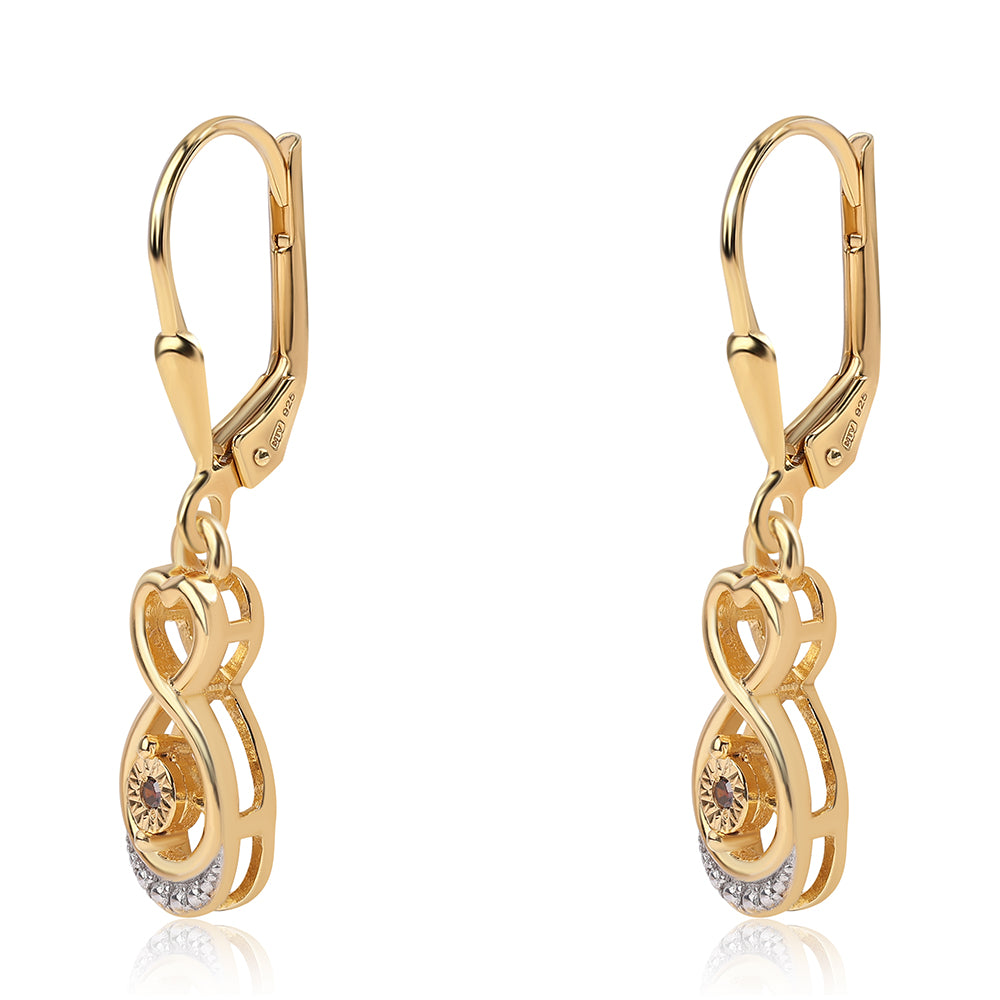 Pendientes de Plata Bañada en Oro con Diamante Rojo