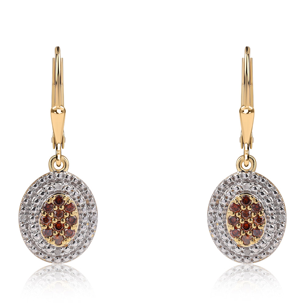 Pendientes de Plata Bañada en Oro con Diamante Rojo y Diamante blanco