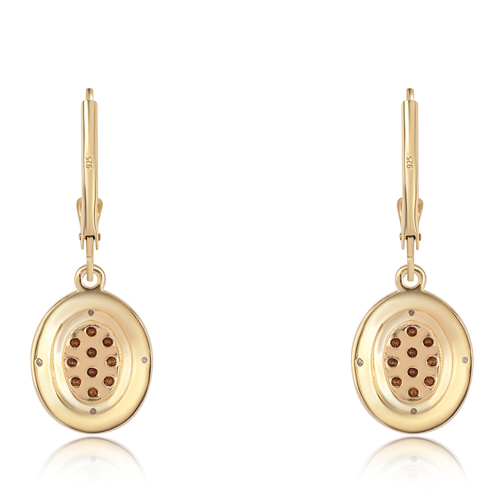 Pendientes de Plata Bañada en Oro con Diamante Rojo y Diamante blanco